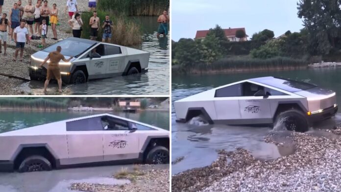 Tesla Cybertruck got stuck in a lake