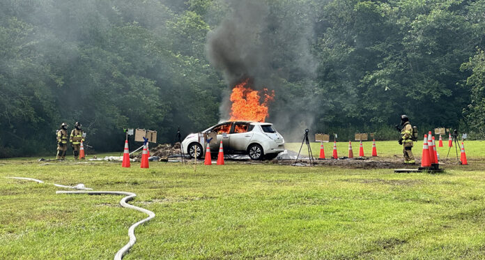 Electric Vehicle Fire Staged to Study Environmental, Health Ramifications
