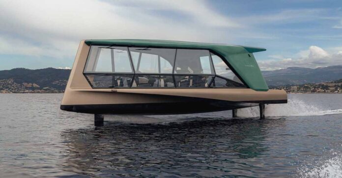 This electric boat with a hydrofoil hull utilizes BMW EV batteries and has its own sound design