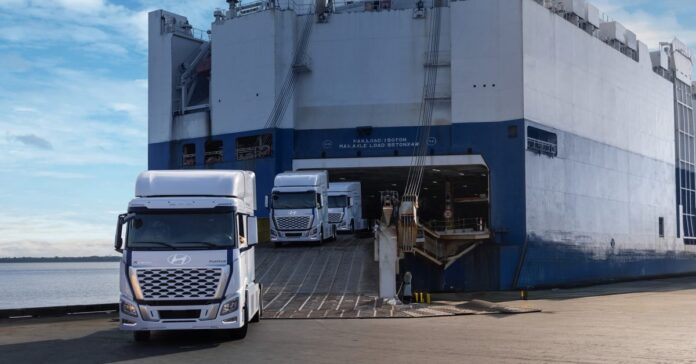 Hyundai XCIENT hydrogen fuel cell electric semi trucks arrive in Georgia