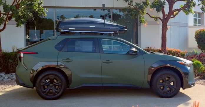 Toyota’s bZ4X electric SUV looks much better with a matte green finish [Images]