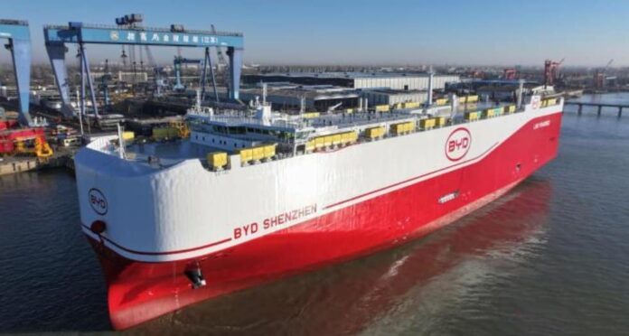 BYD Shenzhen, world's largest 9,200-car carrier, undocked in China