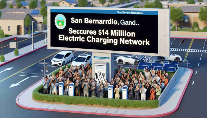 A realistic, high-definition image displaying an announcement board in San Bernardino stating 