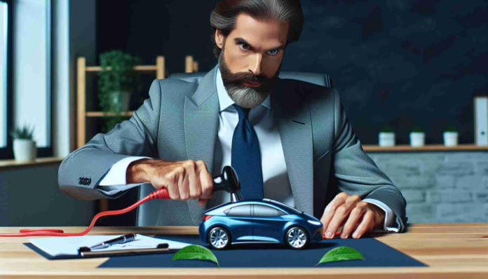 Realistic HD photo of significant upcoming alterations! A high-profile politician, male, Caucasian, prepares to instigate sweeping revisions to Electric Vehicle Policy