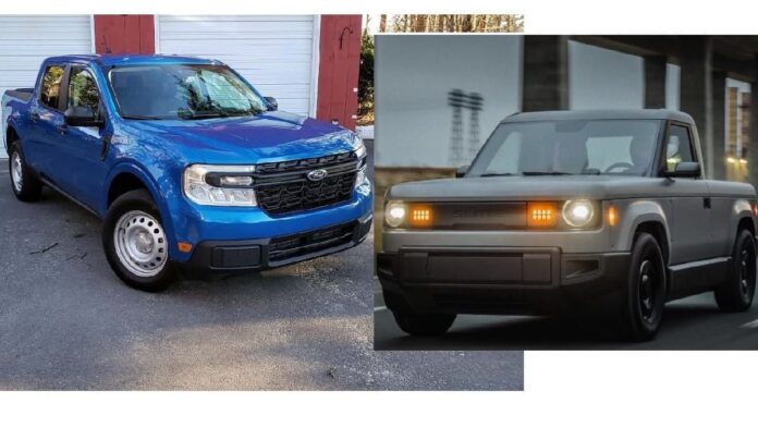 Image compares the Ford Maverick Hybrid-Electric pickup truck to Slate